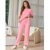 image:imageEkouaer Lounge Sets for Women Short Sleeve Tops and Long Pants Soft Comfy Pajamas Set 2 Piece OutfitsCoral Pink