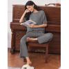 image:imageEkouaer Lounge Sets for Women Short Sleeve Tops and Long Pants Soft Comfy Pajamas Set 2 Piece OutfitsDark Gray