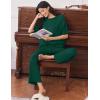 image:imageEkouaer Lounge Sets for Women Short Sleeve Tops and Long Pants Soft Comfy Pajamas Set 2 Piece OutfitsDark Green