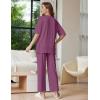 image:imageEkouaer Lounge Sets for Women Short Sleeve Tops and Long Pants Soft Comfy Pajamas Set 2 Piece OutfitsFuchsia