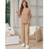 image:imageEkouaer Lounge Sets for Women Short Sleeve Tops and Long Pants Soft Comfy Pajamas Set 2 Piece OutfitsKhaki