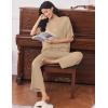 image:imageEkouaer Lounge Sets for Women Short Sleeve Tops and Long Pants Soft Comfy Pajamas Set 2 Piece OutfitsKhaki