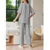 image:imageEkouaer Lounge Sets for Women Short Sleeve Tops and Long Pants Soft Comfy Pajamas Set 2 Piece OutfitsLight Gray