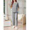 image:imageEkouaer Lounge Sets for Women Short Sleeve Tops and Long Pants Soft Comfy Pajamas Set 2 Piece OutfitsLight Gray