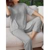 image:imageEkouaer Lounge Sets for Women Short Sleeve Tops and Long Pants Soft Comfy Pajamas Set 2 Piece OutfitsLight Gray