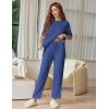 image:imageEkouaer Lounge Sets for Women Short Sleeve Tops and Long Pants Soft Comfy Pajamas Set 2 Piece OutfitsNavy