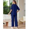 image:imageEkouaer Lounge Sets for Women Short Sleeve Tops and Long Pants Soft Comfy Pajamas Set 2 Piece OutfitsNavy Blue