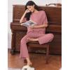 image:imageEkouaer Lounge Sets for Women Short Sleeve Tops and Long Pants Soft Comfy Pajamas Set 2 Piece OutfitsOld Rose