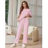 image:imageEkouaer Lounge Sets for Women Short Sleeve Tops and Long Pants Soft Comfy Pajamas Set 2 Piece OutfitsPink