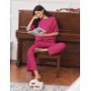 image:imageEkouaer Lounge Sets for Women Short Sleeve Tops and Long Pants Soft Comfy Pajamas Set 2 Piece OutfitsRose Red