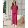 image:imageEkouaer Lounge Sets for Women Short Sleeve Tops and Long Pants Soft Comfy Pajamas Set 2 Piece OutfitsRose Red