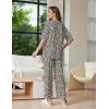 image:imageEkouaer Lounge Sets for Women Short Sleeve Tops and Long Pants Soft Comfy Pajamas Set 2 Piece OutfitsWhite Leopard