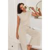 image:imageEkouaer Lounge Sets for Women Two Piece Outfits Knit Cap Sleeve Tops Wide Leg Pleated Pants Casual Dressy Sweater SetsBeige