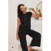 image:imageEkouaer Lounge Sets for Women Two Piece Outfits Knit Cap Sleeve Tops Wide Leg Pleated Pants Casual Dressy Sweater SetsBlack