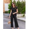 image:imageEkouaer Lounge Sets for Women Two Piece Outfits Knit Cap Sleeve Tops Wide Leg Pleated Pants Casual Dressy Sweater SetsBlack