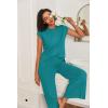 image:imageEkouaer Lounge Sets for Women Two Piece Outfits Knit Cap Sleeve Tops Wide Leg Pleated Pants Casual Dressy Sweater SetsBlue