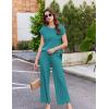 image:imageEkouaer Lounge Sets for Women Two Piece Outfits Knit Cap Sleeve Tops Wide Leg Pleated Pants Casual Dressy Sweater SetsBlue