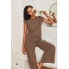 image:imageEkouaer Lounge Sets for Women Two Piece Outfits Knit Cap Sleeve Tops Wide Leg Pleated Pants Casual Dressy Sweater SetsBrown