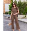 image:imageEkouaer Lounge Sets for Women Two Piece Outfits Knit Cap Sleeve Tops Wide Leg Pleated Pants Casual Dressy Sweater SetsBrown