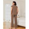 image:imageEkouaer Lounge Sets for Women Two Piece Outfits Knit Cap Sleeve Tops Wide Leg Pleated Pants Casual Dressy Sweater SetsBrown