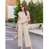 image:imageEkouaer Lounge Sets for Women Two Piece Outfits Knit Cap Sleeve Tops Wide Leg Pleated Pants Casual Dressy Sweater SetsCream