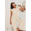 image:imageEkouaer Lounge Sets for Women Two Piece Outfits Knit Cap Sleeve Tops Wide Leg Pleated Pants Casual Dressy Sweater SetsCream
