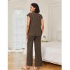 image:imageEkouaer Lounge Sets for Women Two Piece Outfits Knit Cap Sleeve Tops Wide Leg Pleated Pants Casual Dressy Sweater SetsDark Brown