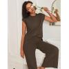 image:imageEkouaer Lounge Sets for Women Two Piece Outfits Knit Cap Sleeve Tops Wide Leg Pleated Pants Casual Dressy Sweater SetsDark Brown