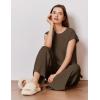 image:imageEkouaer Lounge Sets for Women Two Piece Outfits Knit Cap Sleeve Tops Wide Leg Pleated Pants Casual Dressy Sweater SetsDark Brown