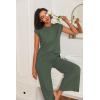 image:imageEkouaer Lounge Sets for Women Two Piece Outfits Knit Cap Sleeve Tops Wide Leg Pleated Pants Casual Dressy Sweater SetsDark Green