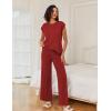 image:imageEkouaer Lounge Sets for Women Two Piece Outfits Knit Cap Sleeve Tops Wide Leg Pleated Pants Casual Dressy Sweater SetsDark Red