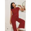 image:imageEkouaer Lounge Sets for Women Two Piece Outfits Knit Cap Sleeve Tops Wide Leg Pleated Pants Casual Dressy Sweater SetsDark Red