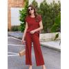 image:imageEkouaer Lounge Sets for Women Two Piece Outfits Knit Cap Sleeve Tops Wide Leg Pleated Pants Casual Dressy Sweater SetsDark Red