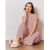 image:imageEkouaer Lounge Sets for Women Two Piece Outfits Knit Cap Sleeve Tops Wide Leg Pleated Pants Casual Dressy Sweater SetsDusty Rose