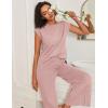 image:imageEkouaer Lounge Sets for Women Two Piece Outfits Knit Cap Sleeve Tops Wide Leg Pleated Pants Casual Dressy Sweater SetsDusty Rose