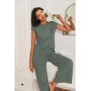 image:imageEkouaer Lounge Sets for Women Two Piece Outfits Knit Cap Sleeve Tops Wide Leg Pleated Pants Casual Dressy Sweater SetsGray Green