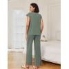 image:imageEkouaer Lounge Sets for Women Two Piece Outfits Knit Cap Sleeve Tops Wide Leg Pleated Pants Casual Dressy Sweater SetsGray Green