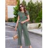 image:imageEkouaer Lounge Sets for Women Two Piece Outfits Knit Cap Sleeve Tops Wide Leg Pleated Pants Casual Dressy Sweater SetsGray Green