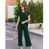 image:imageEkouaer Lounge Sets for Women Two Piece Outfits Knit Cap Sleeve Tops Wide Leg Pleated Pants Casual Dressy Sweater SetsGreen