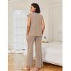 image:imageEkouaer Lounge Sets for Women Two Piece Outfits Knit Cap Sleeve Tops Wide Leg Pleated Pants Casual Dressy Sweater SetsKhaki