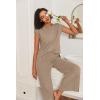 image:imageEkouaer Lounge Sets for Women Two Piece Outfits Knit Cap Sleeve Tops Wide Leg Pleated Pants Casual Dressy Sweater SetsKhaki