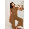 image:imageEkouaer Lounge Sets for Women Two Piece Outfits Knit Cap Sleeve Tops Wide Leg Pleated Pants Casual Dressy Sweater SetsLight Brown
