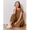 image:imageEkouaer Lounge Sets for Women Two Piece Outfits Knit Cap Sleeve Tops Wide Leg Pleated Pants Casual Dressy Sweater SetsLight Brown