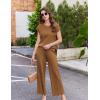 image:imageEkouaer Lounge Sets for Women Two Piece Outfits Knit Cap Sleeve Tops Wide Leg Pleated Pants Casual Dressy Sweater SetsLight Brown