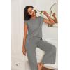 image:imageEkouaer Lounge Sets for Women Two Piece Outfits Knit Cap Sleeve Tops Wide Leg Pleated Pants Casual Dressy Sweater SetsLight Gray