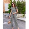 image:imageEkouaer Lounge Sets for Women Two Piece Outfits Knit Cap Sleeve Tops Wide Leg Pleated Pants Casual Dressy Sweater SetsLight Gray