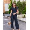 image:imageEkouaer Lounge Sets for Women Two Piece Outfits Knit Cap Sleeve Tops Wide Leg Pleated Pants Casual Dressy Sweater SetsNavy Blue