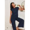 image:imageEkouaer Lounge Sets for Women Two Piece Outfits Knit Cap Sleeve Tops Wide Leg Pleated Pants Casual Dressy Sweater SetsNavy Blue