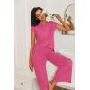image:imageEkouaer Lounge Sets for Women Two Piece Outfits Knit Cap Sleeve Tops Wide Leg Pleated Pants Casual Dressy Sweater SetsPink