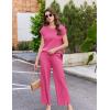 image:imageEkouaer Lounge Sets for Women Two Piece Outfits Knit Cap Sleeve Tops Wide Leg Pleated Pants Casual Dressy Sweater SetsPink
